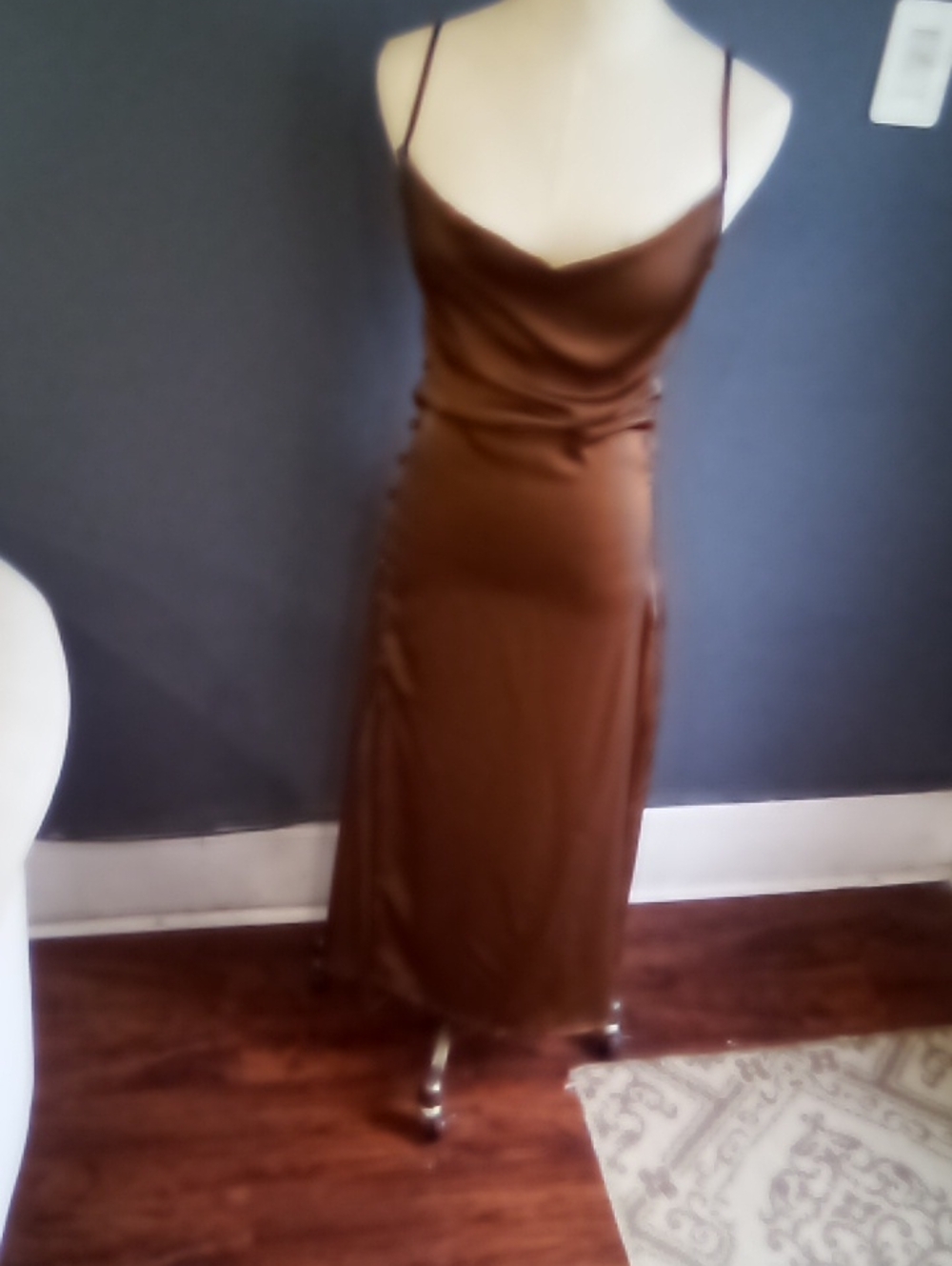 Sleek Brown Satin Cowl Slip Dress